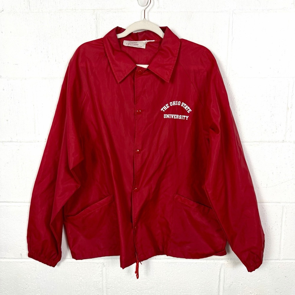 VTG The Ohio State University Coach's Windbreaker Jacket SZ XL Red Collar Snaps